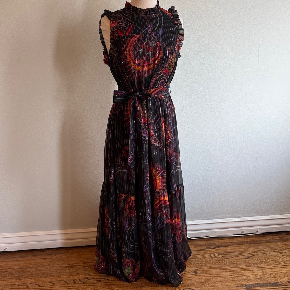 Elegant Silk and Metallic Maxi Dress
